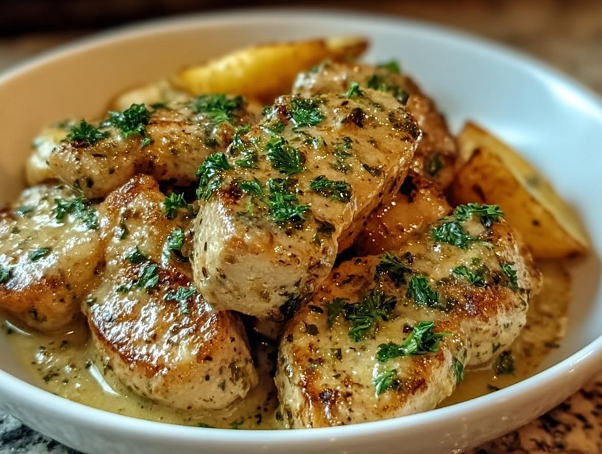 Leckeres Hähnchenfilet: Perfecte romige knoflooksaus - Close-up van kipfilet met romige knoflooksaus