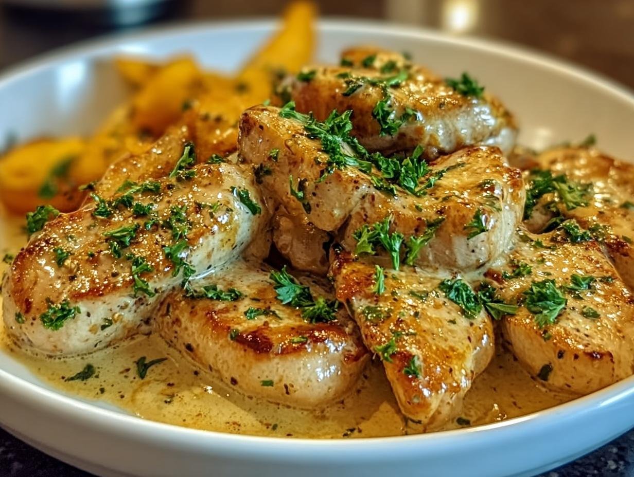 Leckeres Hahnchenfilet Cremiger Knoblauchsauce