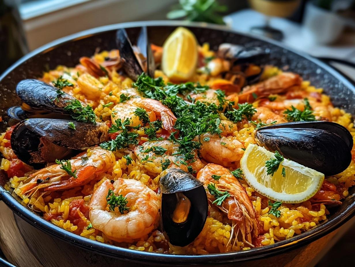 Spanische Paella Meeresfruechte Ofen