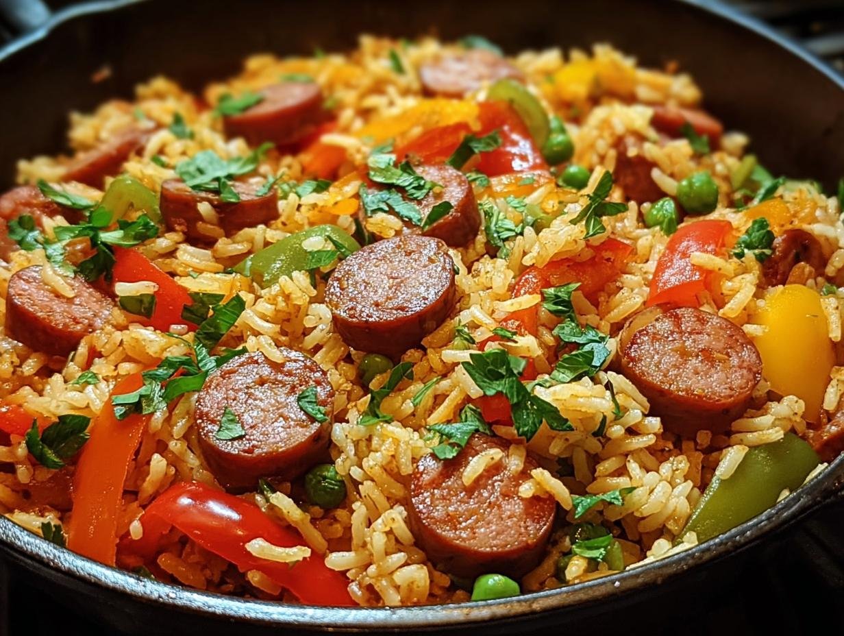 Einfaches One Pot Cajun: 300g worst magie - close-up van de ingrediënten in de pan