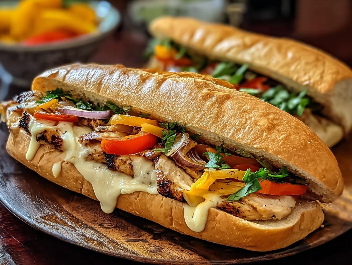 Geweldige Kip Cheesesteak Sandwich: 40 Min - Hahnchen Cheesesteak Sandwich Ein - close-up van de sandwich