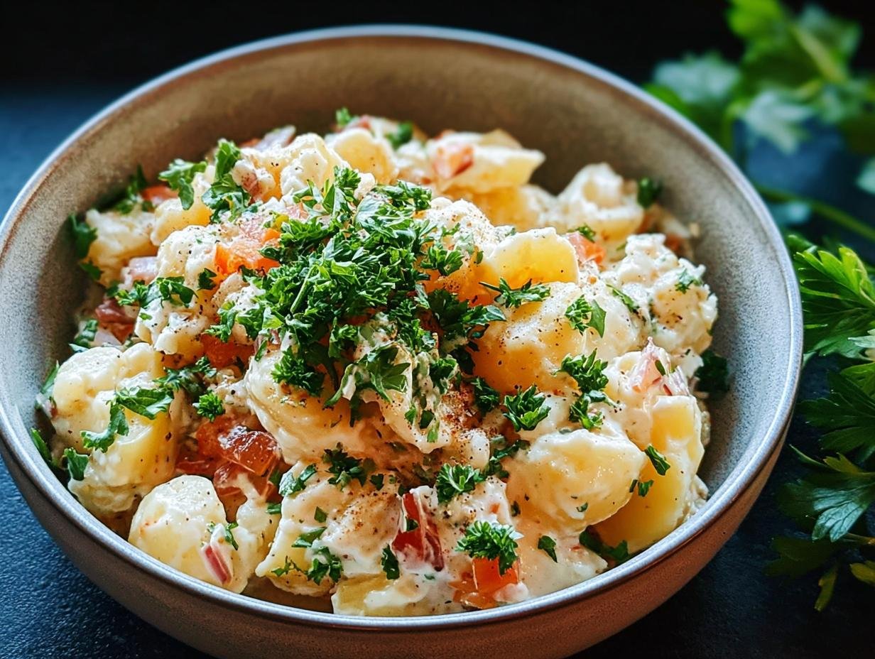 Omas Kartoffelsalat Mit Bruhe - close-up van de ingrediënten