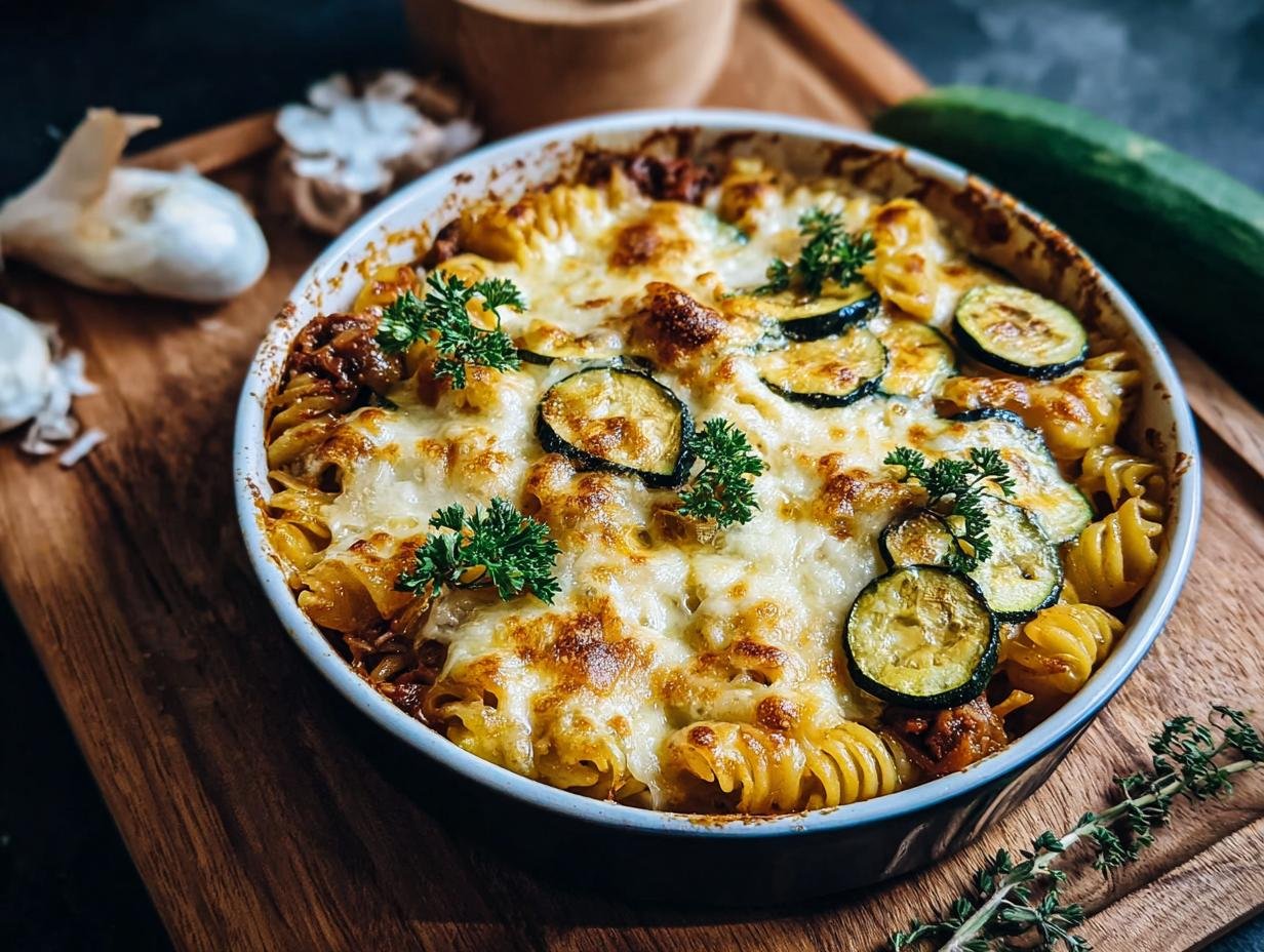 Pasta Auflauf Mit Zucchini: Hemelse Ovenschotel Nu - Close-up van de romige saus en pasta in de ovenschotel