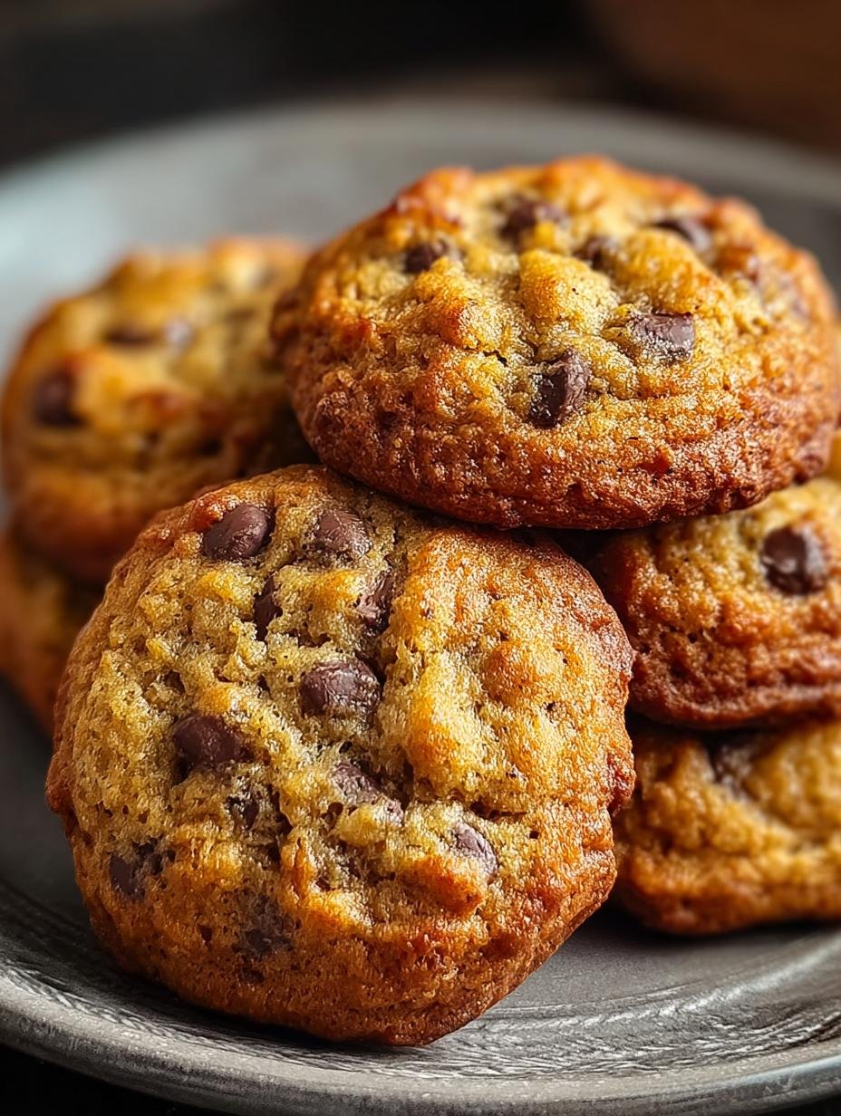 Stapel zachte Bananenbrood Cookies met chocoladechips, klaar om van te genieten