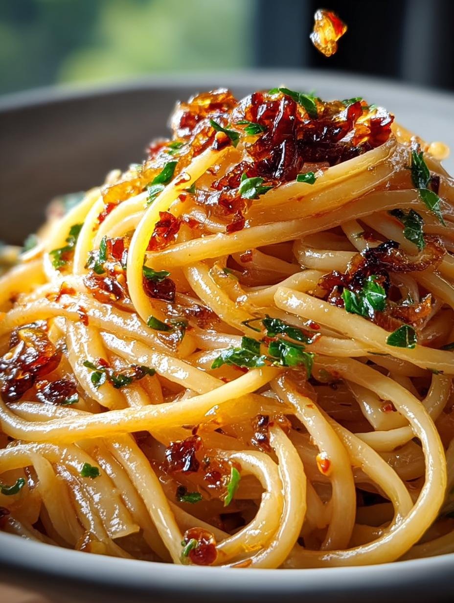 Heerlijke Gekarameliseerde Uienpasta met Chili Olie, rijk van smaak en perfect voor een snelle maaltijd