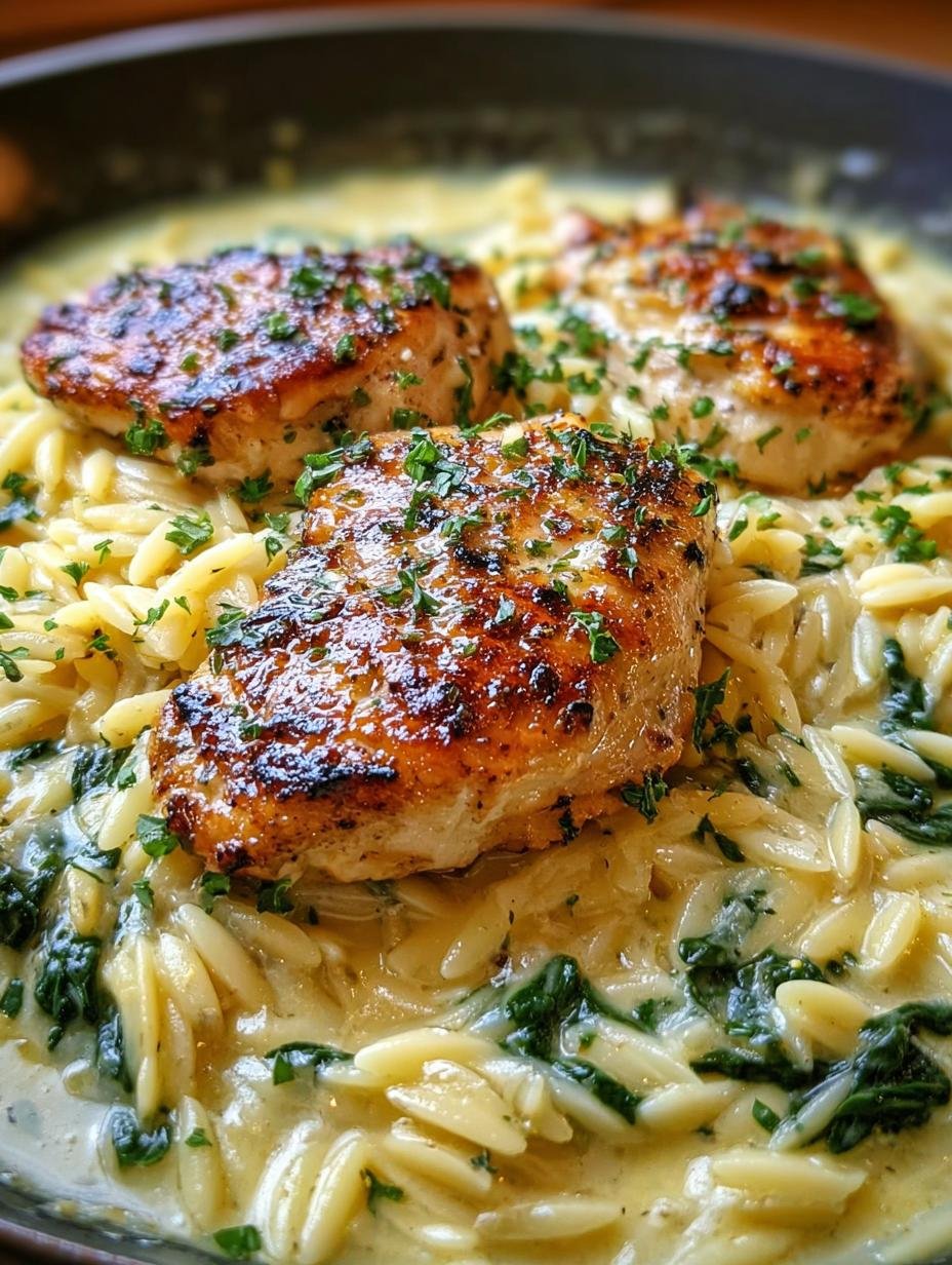 Onweerstaanbare Romige Knoflook Kruiden Kip in 1 pan - Creamy Garlic Herb Chicken - hoofdgerecht met orzo en spinazie