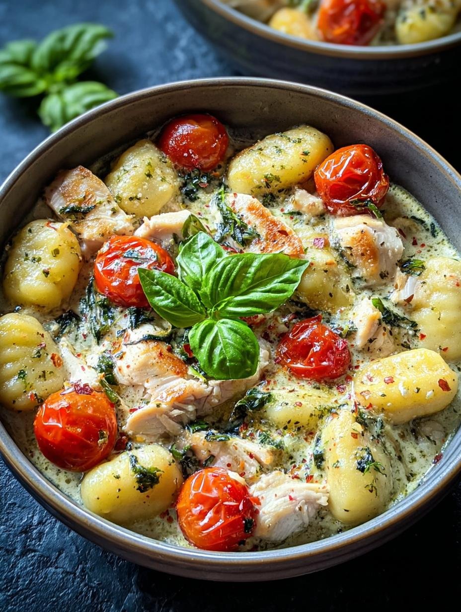 Romige One-Pot Pesto: 1 Pan, Epische Smaak! - Creamy One Pot Pesto - heerlijke romige pesto gnocchi met kip en cherrytomaten in een pan