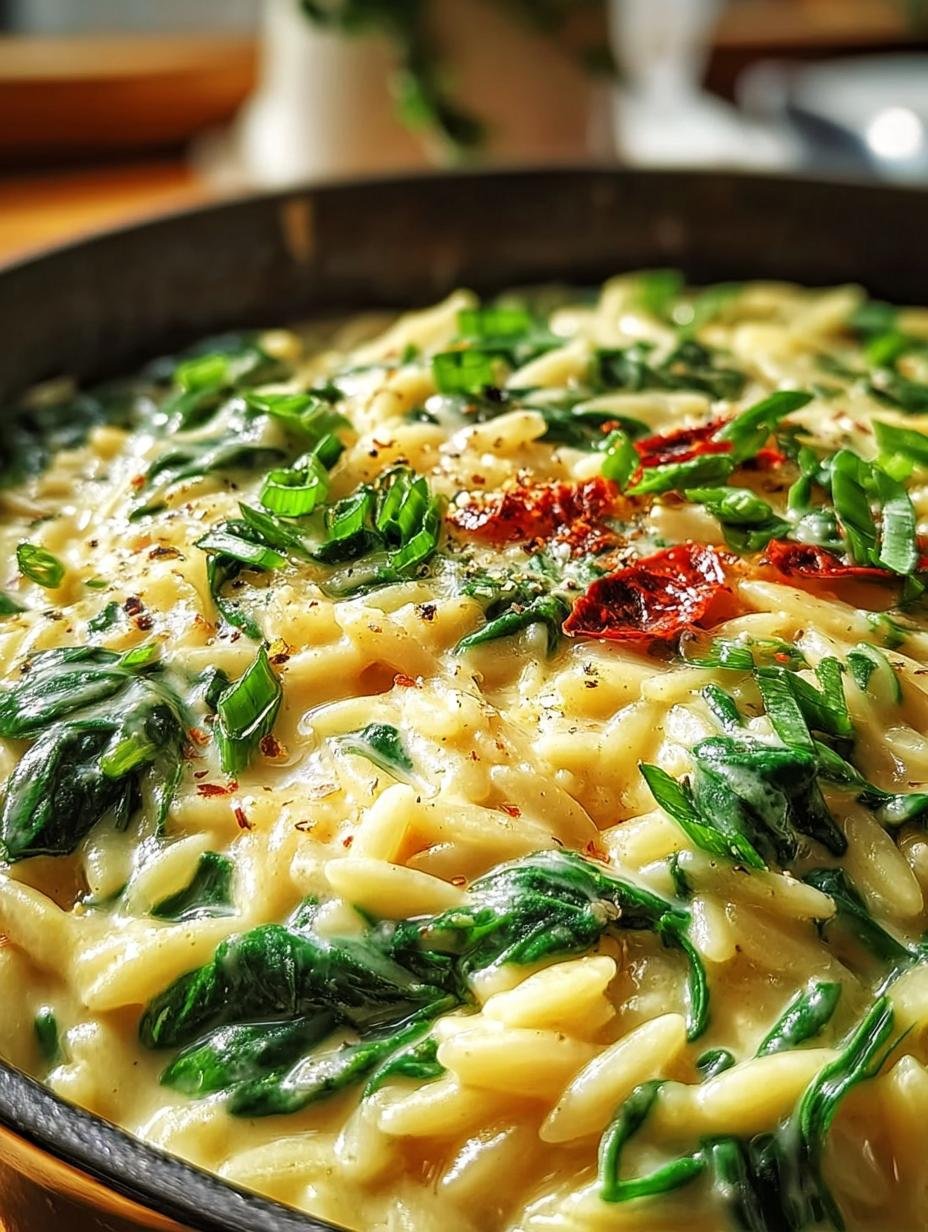 Cremiger Knoblauch Parmesan Spinat: 25 Min. Geweldig Genot - Romige Knoflook Parmezaan Spinat met orzo en verse peterselie