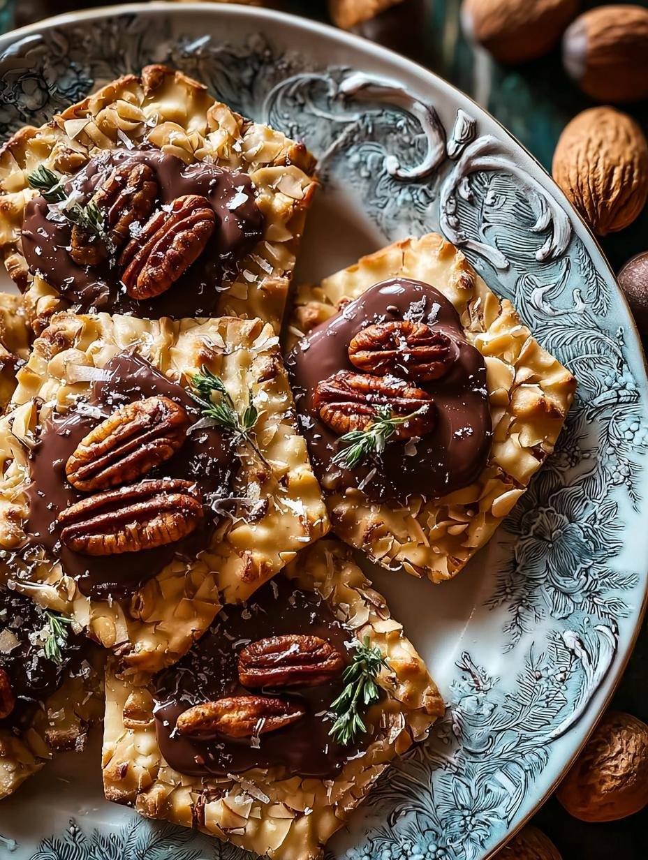 Heerlijke Florentiner koekjes met chocoladebodem en notenkaramel, klaar om te serveren. Een ongelooflijk Florentiner recept.