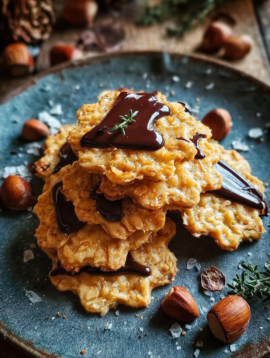 Close-up van een stapel Florentiner koekjes met glanzende chocoladebodem en notenkaramel, perfect voor een traktatie. Een ongelooflijk Florentiner recept.