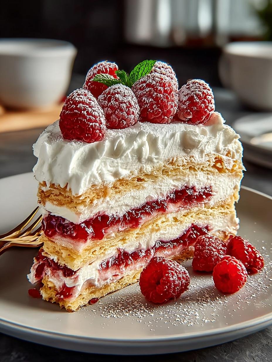 Hemelse Himmelstorte Zonder Gelatine: 1 Geheim Geluk - Himmelstorte Ohne Gelatine - close-up van de romige vulling met frambozen