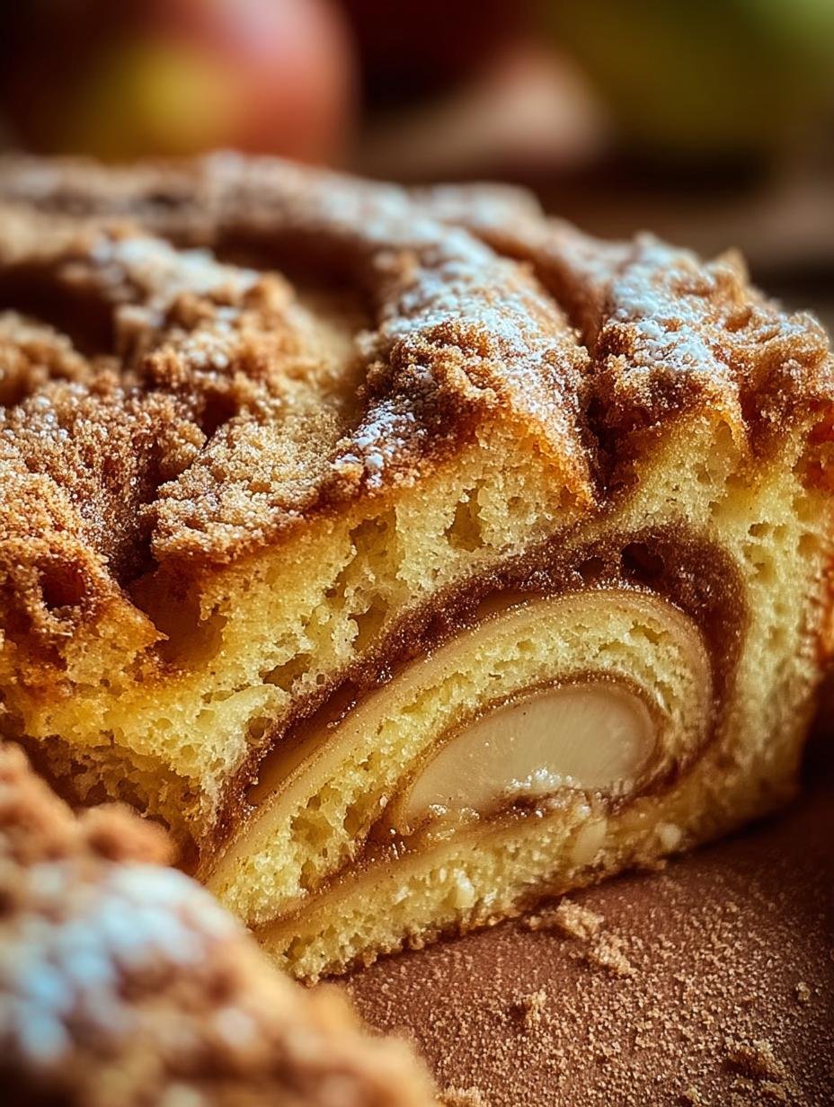 Kostlicher Apple Cinnamon Swirl: Een hemelse ervaring in 60 min - Kostlicher Apple Cinnamon Swirl - close-up van een plakje cake met swirl
