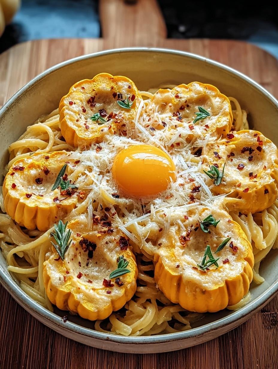 Gevulde Kürbis Alfredo Pasta Kessel met verse peterselie en Parmezaanse kaas, klaar om te serveren