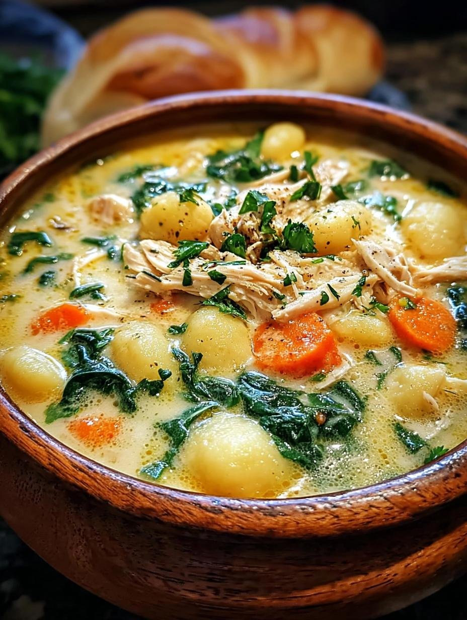 Close-up van Leckere Slow Cooker Chicken met romige saus en verse peterselie, geserveerd in een witte kom.