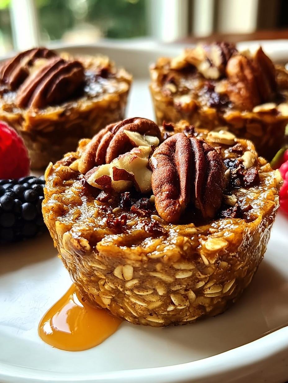 Close-up van Maple Pecan Oatmeal Cups, perfect goudbruin gebakken en klaar om te serveren. Een heerlijke en voedzame snack.