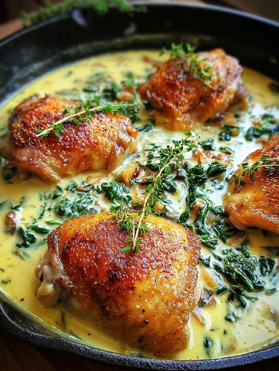 Close-up van One Pan Creamy Garlic kip met rijke, romige saus en verse kruiden, perfect voor een gezonde maaltijd.