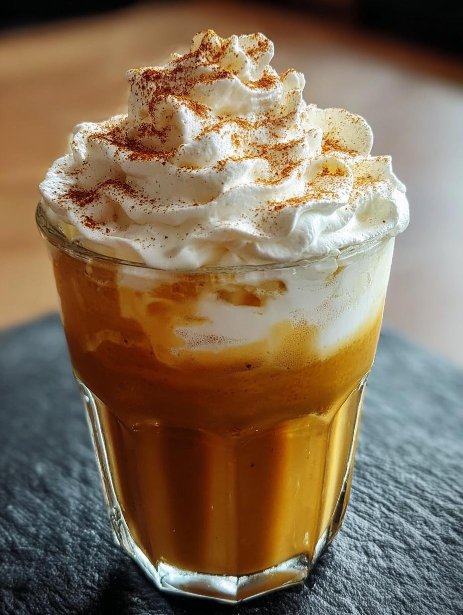 Zelfgemaakte Pumpkin Cream Cold Foam in een glas met ijskoffie, klaar om te serveren