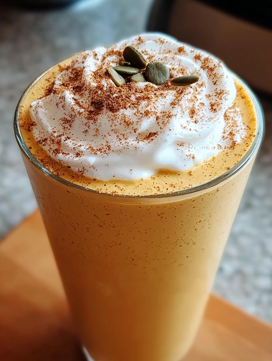 Krachtige Pumpkin Spice Latte Protein in 5 Min. - Romige Pumpkin Spice Latte Protein smoothie in een glas met slagroom en kaneel, klaar om van te genieten