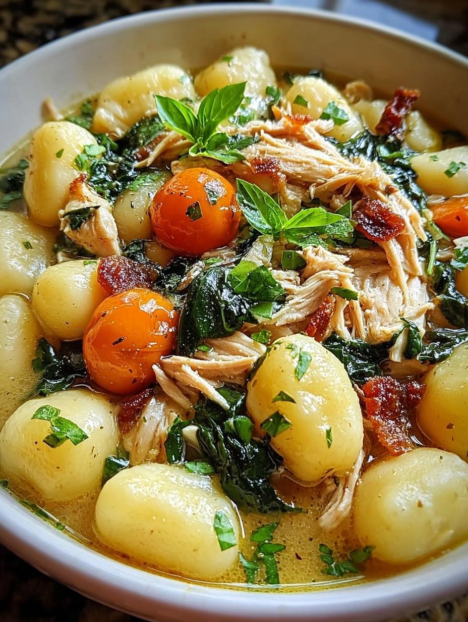 Wonderbaarlijke Slow Cooker Chicken Gnocchi in 1 pan - Close-up van Slow Cooker Chicken Gnocchi met romige saus en verse kruiden