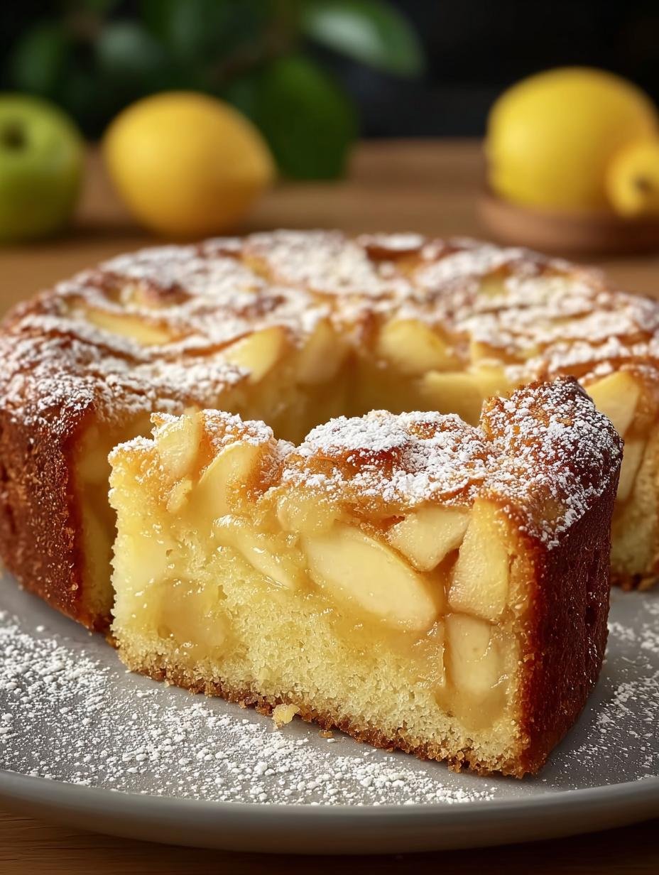Heerlijke Apfelkuchen Met Vanillepudding Recept, vers gebakken en bestrooid met poedersuiker, klaar om te serveren