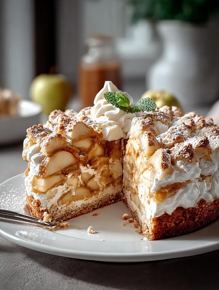 Een close-up van de luchtige meringue topping van de Bratapfel Himmelstorte, licht gebruind en knapperig, wat de 'hemelse' textuur van het gebak benadrukt.