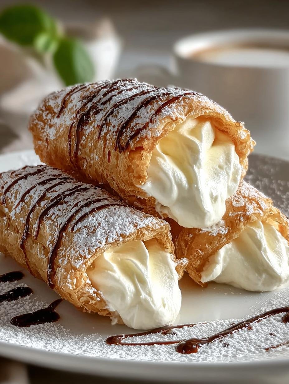 Fantastische Cannoncini Met Italiaanse Creme: 250 kcal/stuk - Cannoncini Mit Italienischer Creme - close-up van een perfect gevulde cannoncino met poedersuiker
