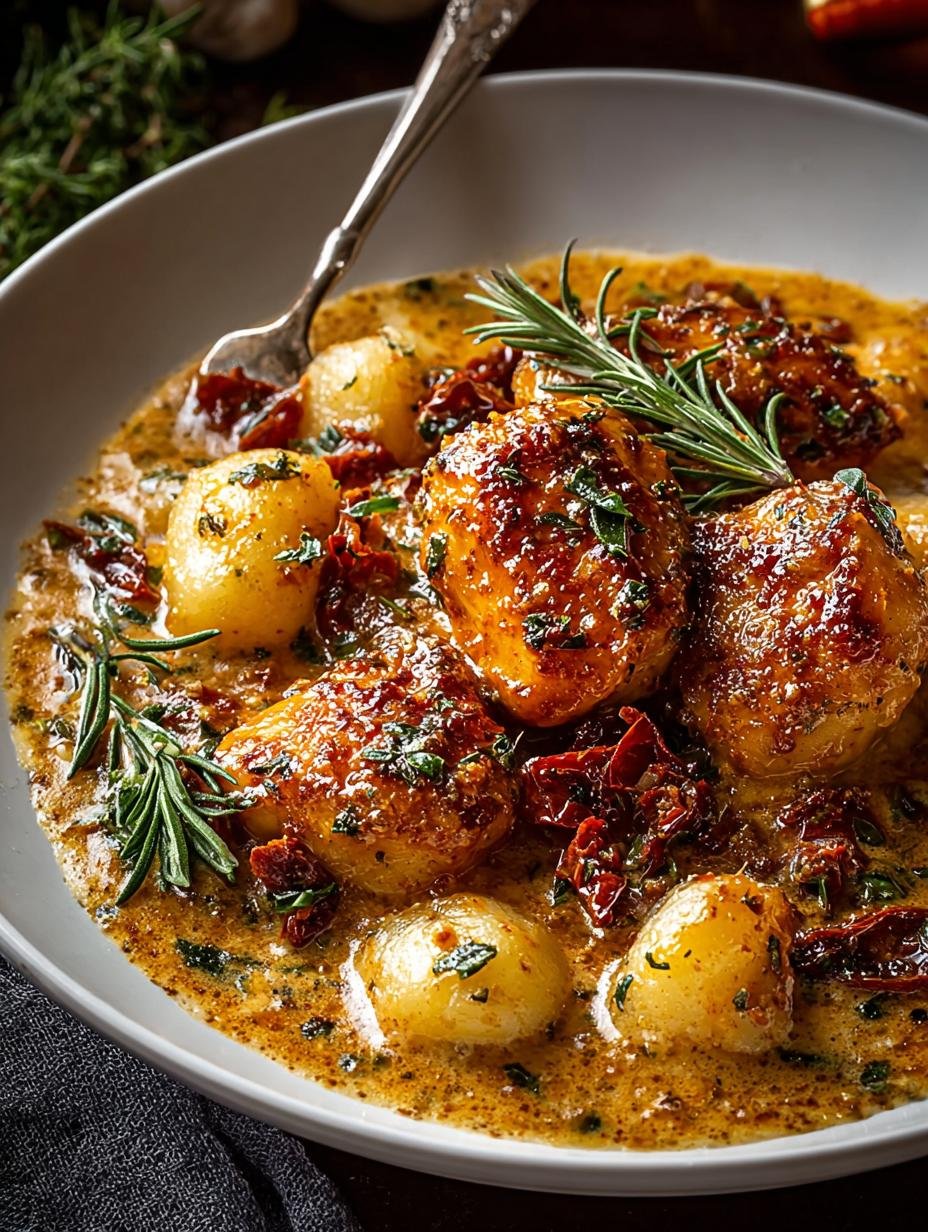 Verrukkelijke Cremiges Toskanisches Heirate Mich met romige saus en verse kruiden, klaar om te serveren