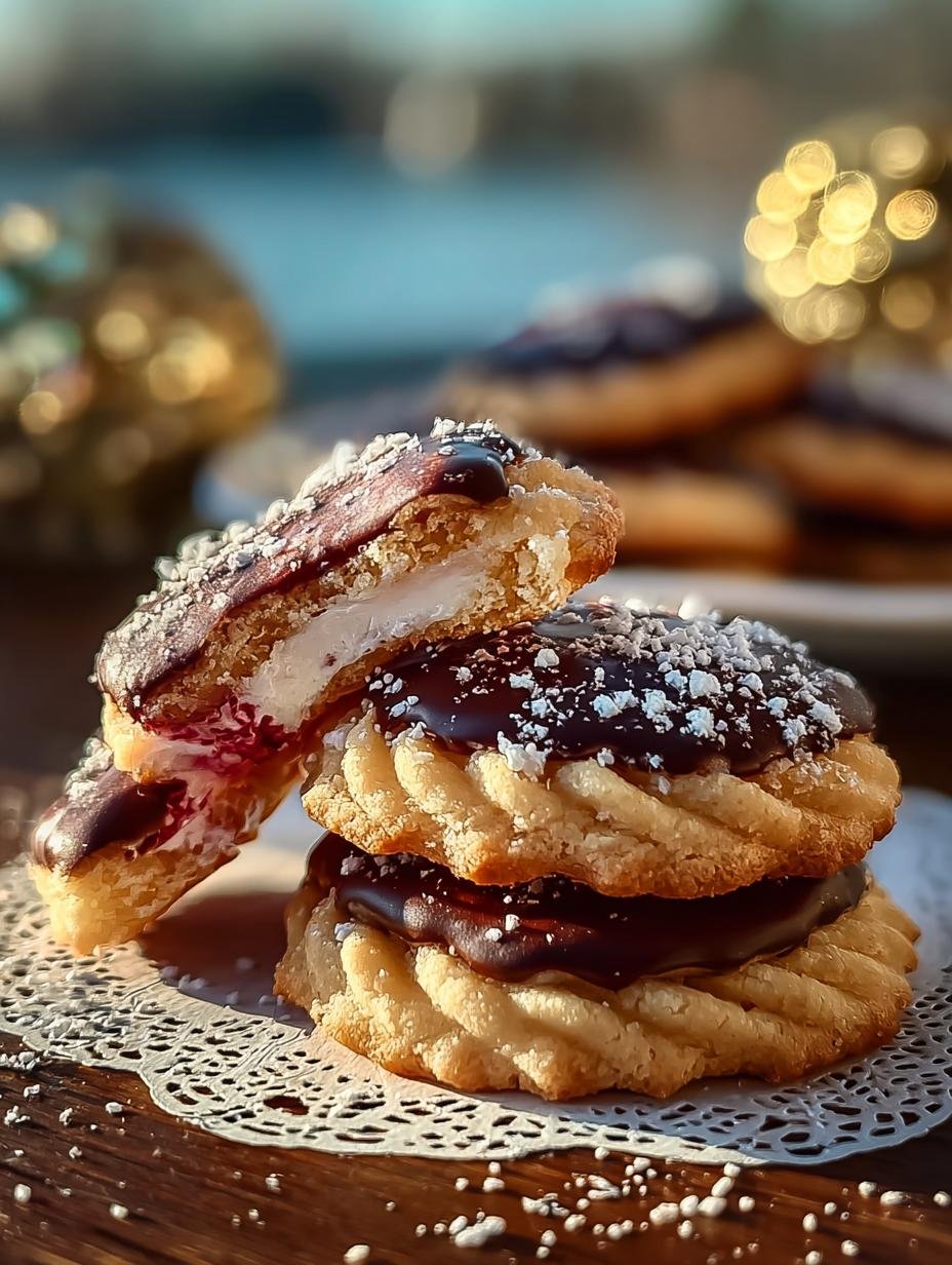 Gedetailleerde close-up van Donauwellen Plätzchen met chocolade en kersenmarmelade