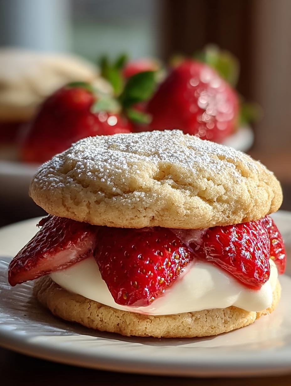 Heerlijke Erdbeer Kaesekuchen Kekse met verse aardbeien en romige vulling, klaar om te serveren