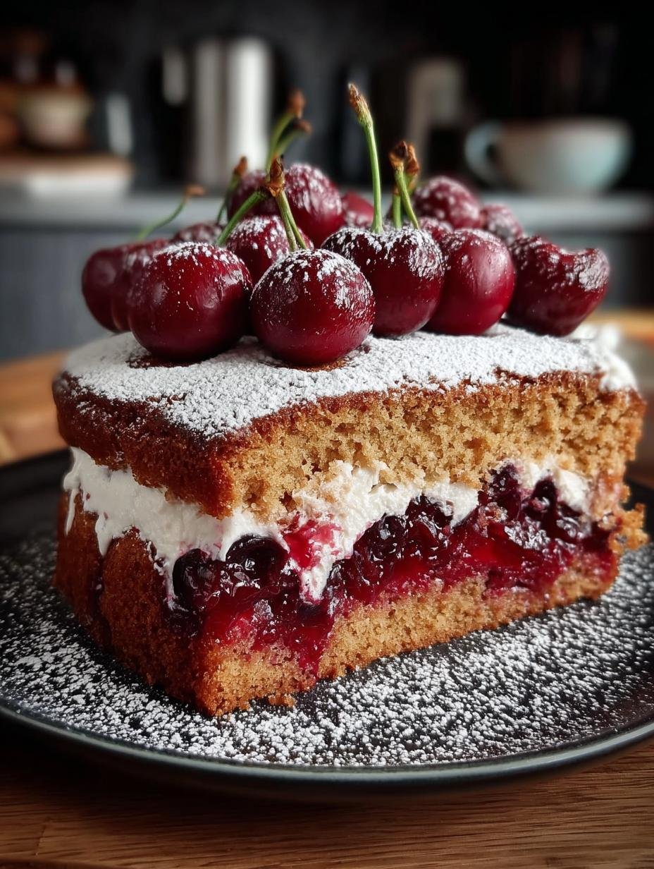 Heerlijke Fruchtige Zimt Kirsch Torte met verse kersen en kaneel, klaar om te serveren