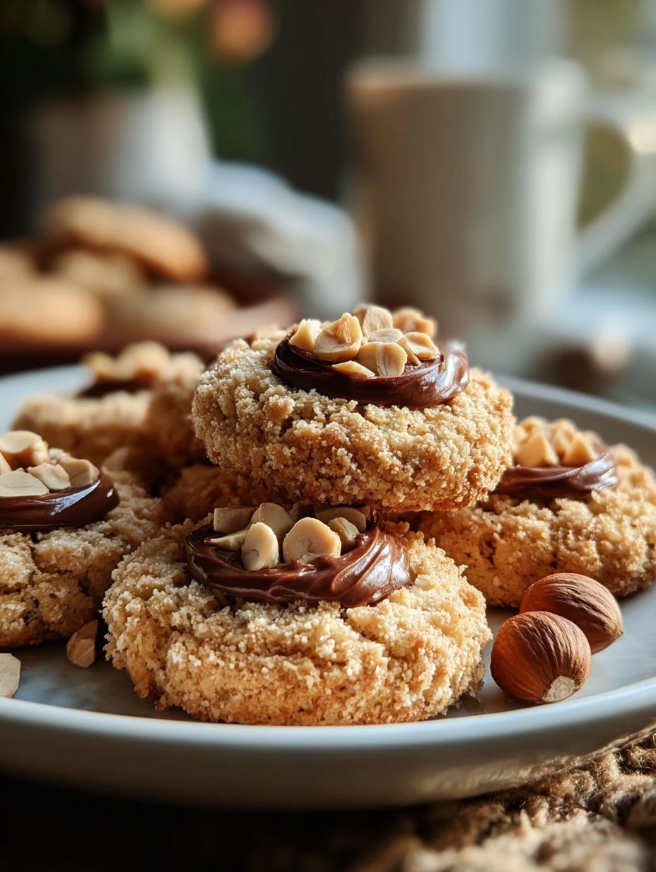 Close-up van perfect gebakken Haselnussplätzchen met een glanzende chocoladevulling, klaar om van te genieten.