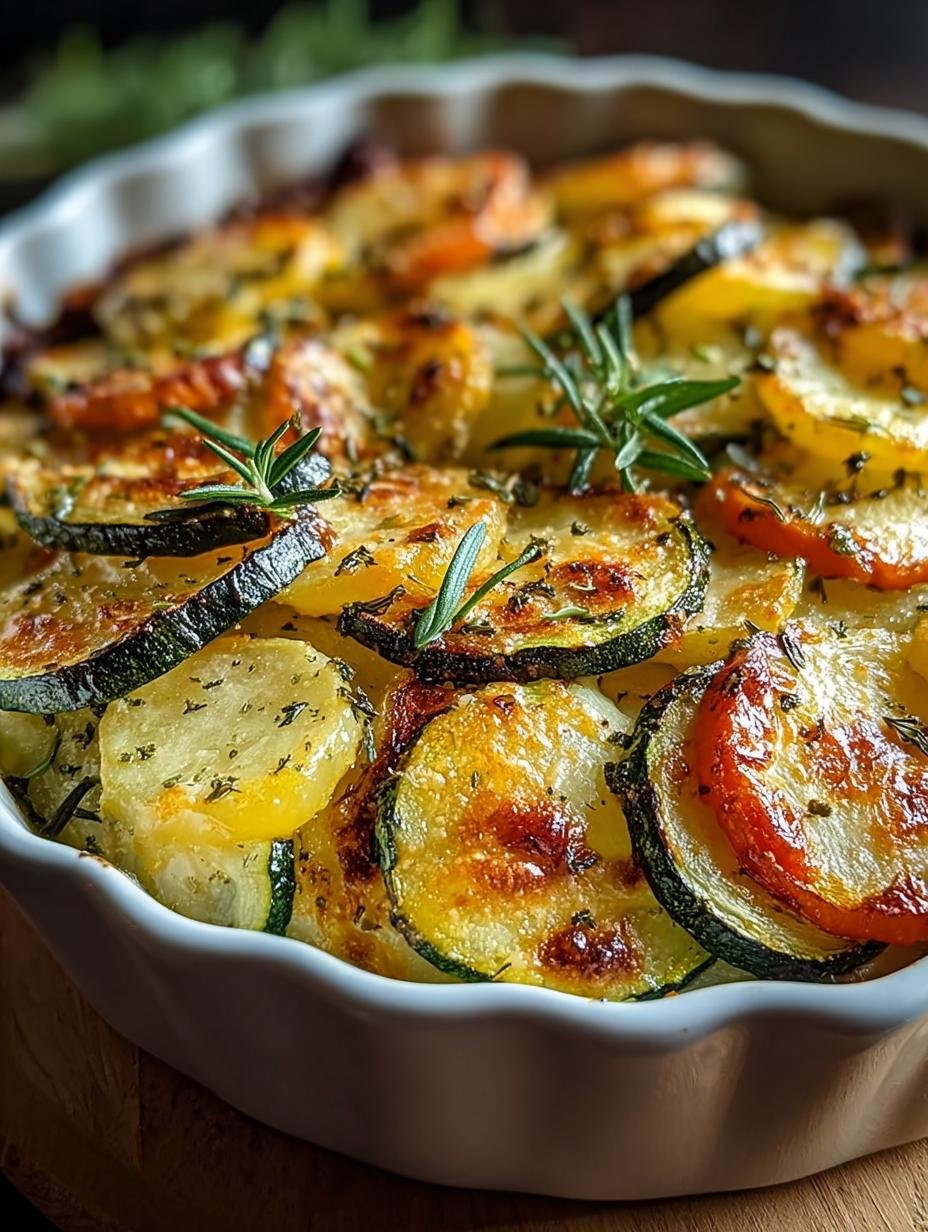Close-up van een portie Kartoffel Zucchini Karotten Auflauf met gesmolten kaas en verse peterselie