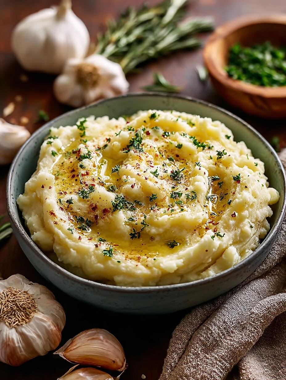 Verbluffend Lekkere Kartoffelpuree Met Geroosterde Knoflook - Close-up van geroosterde knoflookteentjes, klaar om gepureerd te worden