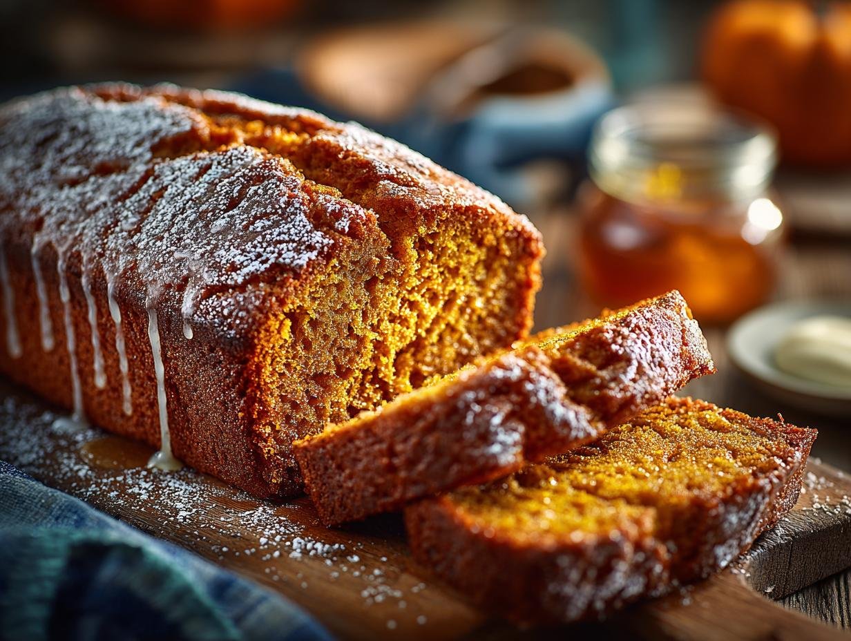 Smaakvol Kuerbisbrot Innen Saftig Und, gesneden en klaar om te serveren
