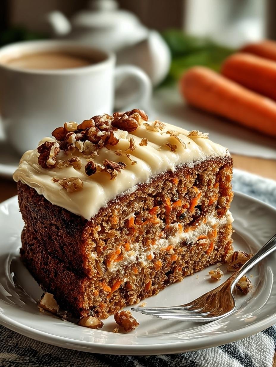 Plak van Mehlfreier Haferflocken Moehrenkuchen met glazuur en een kopje koffie