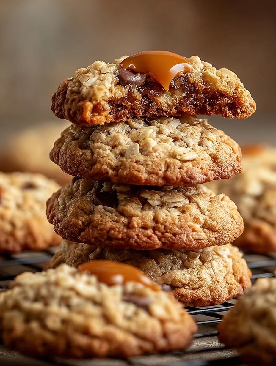 Heerlijke Saftige Karamell Haferflocken Cookies versgebakken op een bakplaat, klaar om te proeven