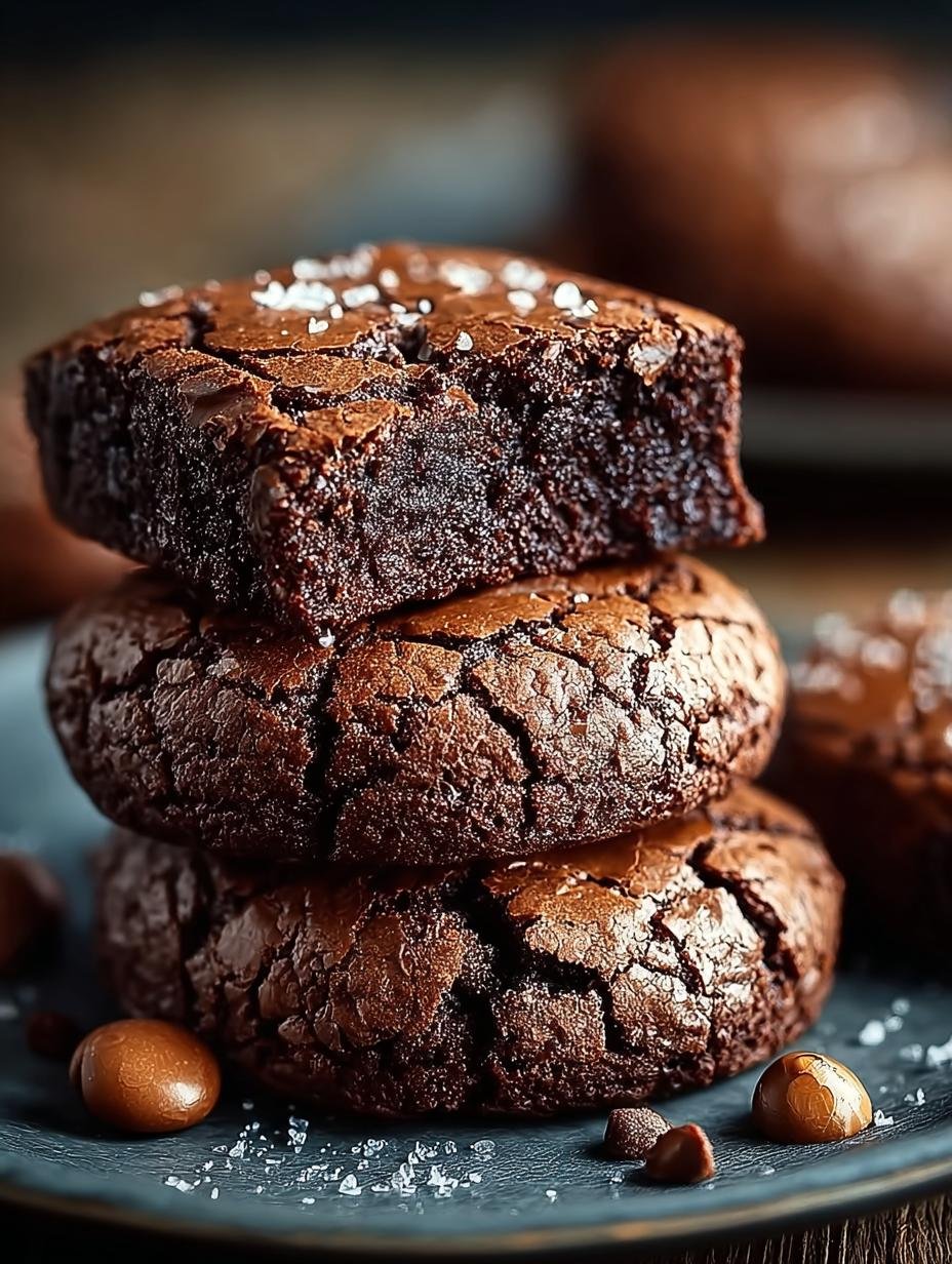 Ongelofelijke Brownie Kekse Das: 1 Hemelse Beet! - Een stapel Unglaubliche Brownie Kekse Das op een houten plank, met een fudgy textuur en chocoladestukjes zichtbaar, klaar om te eten.