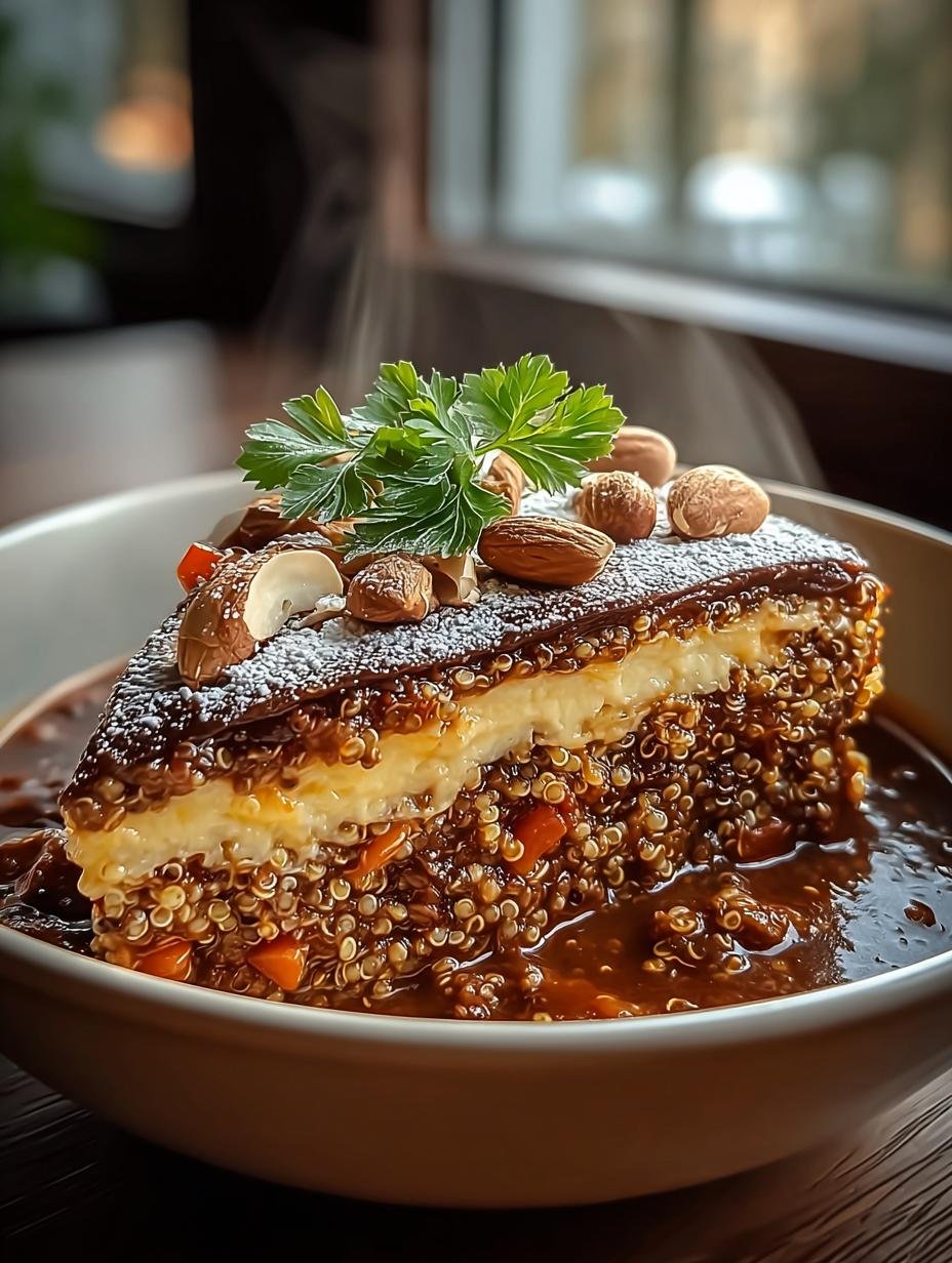 Heerlijke, stomende Vegetable Quinoa Chili in een kom, gegarneerd met verse koriander en avocado, klaar om te serveren.