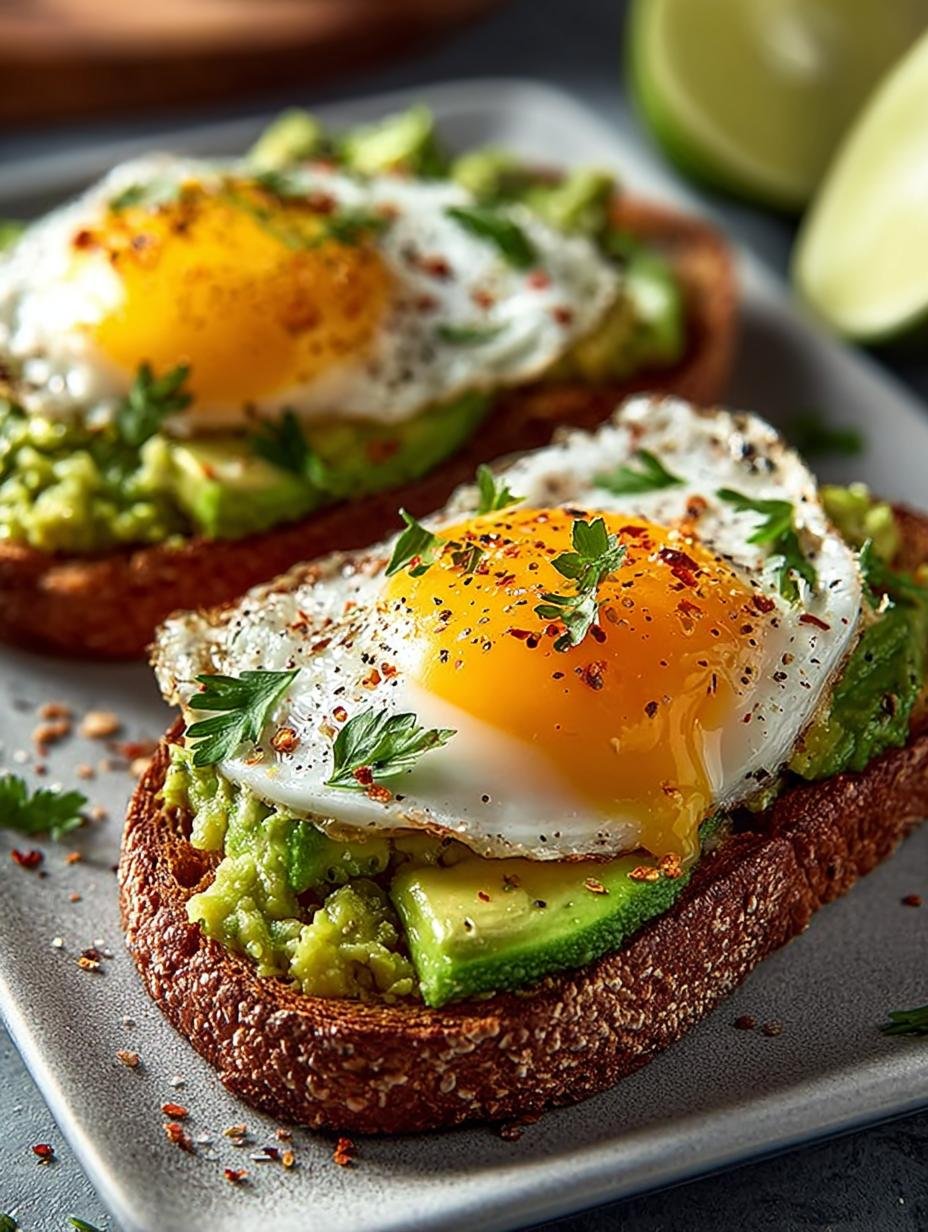 Heerlijke Avocado Toast Met Ei met perfect gebakken ei en verse kruiden