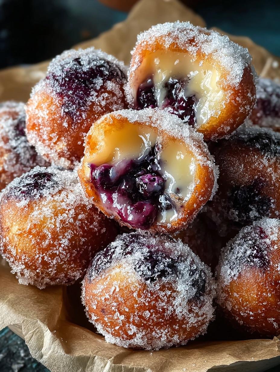 Close-up van perfect gebakken Blaubeer Zitronen Donut Locher met een gouden korst en bosbessen