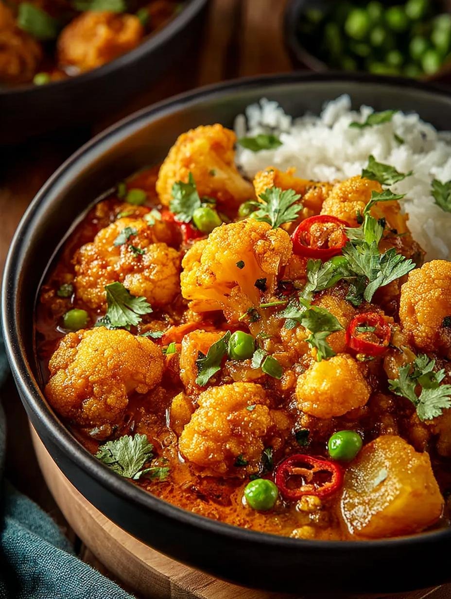 Verrukkelijke Blumenkohl Curry Ein Unglaubliches in een kom, klaar om te serveren met verse koriander