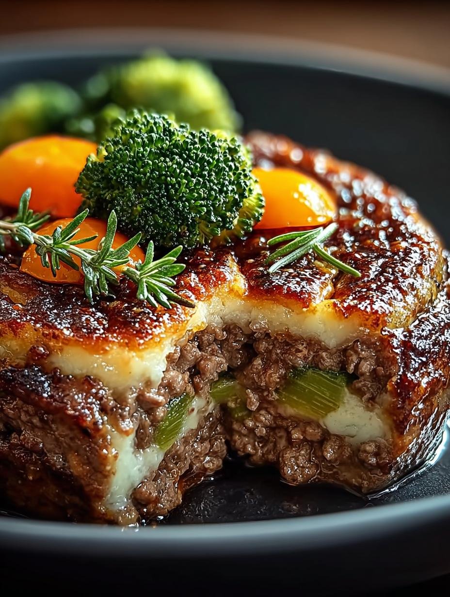 Close-up van een portie Brokkoli Hackfleisch Auflauf met romige saus en goudbruine kaas