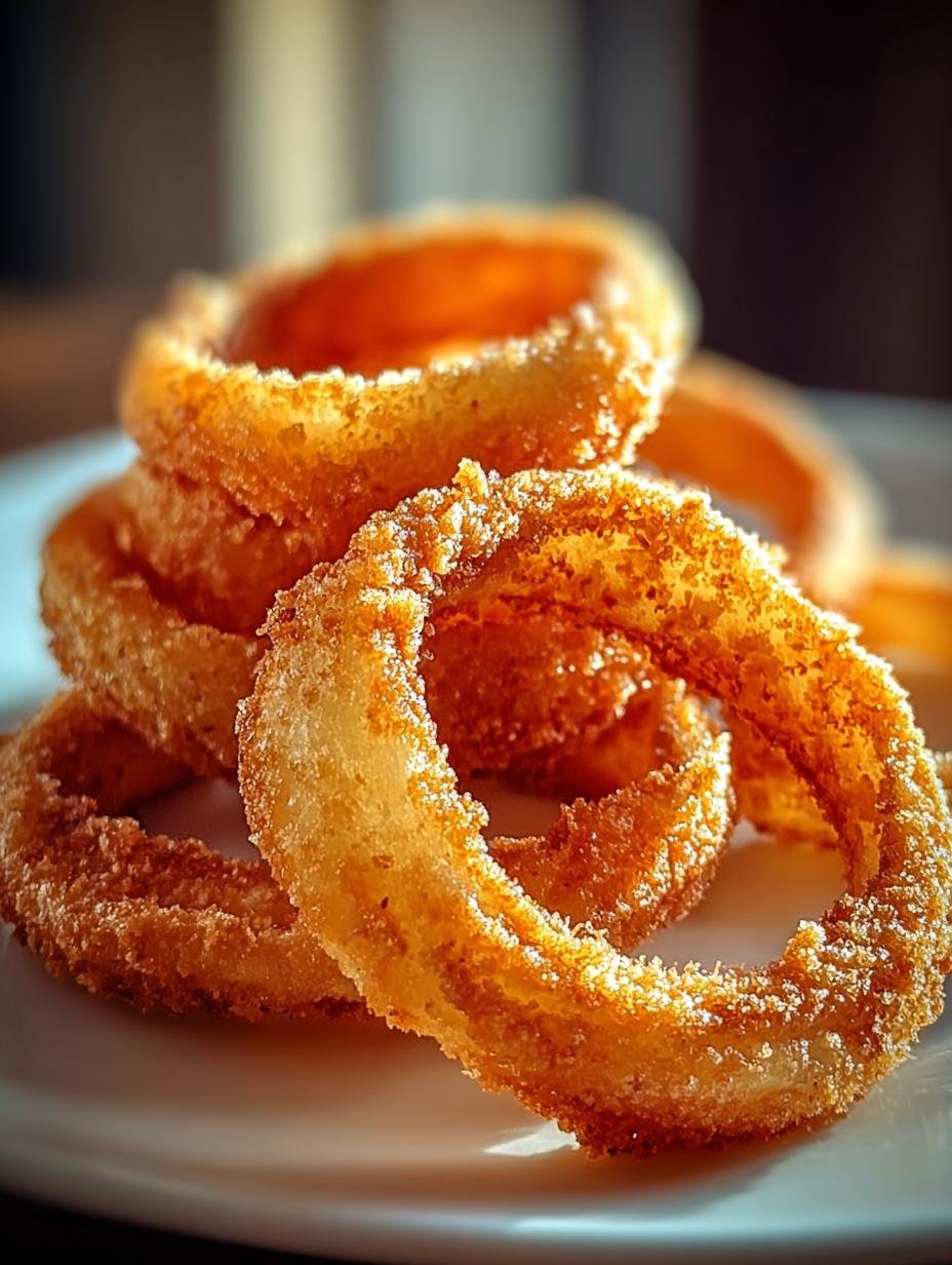 Crispy Zwiebelringe: 1 unwiderstehlich leckerer Genuss - Nahaufnahme von knusprigen Zwiebelringen mit Dip