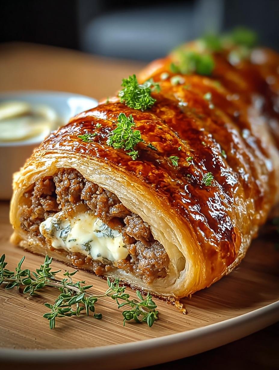 Hackfleisch Kaese Blaetterteig Rolle
