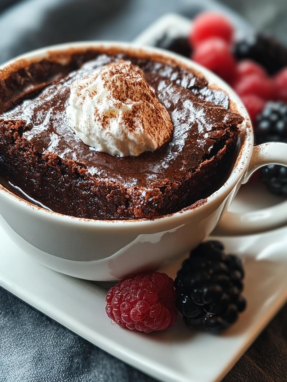 Healthy Mug Brownie Schnelle: 1 minuut puur genot - Een perfect gebakken Healthy Mug Brownie Schnelle in een mok, klaar om van te genieten.