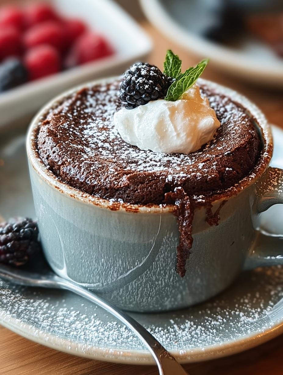 Healthy Mug Brownie Schnelle: 1 minuut puur genot - Close-up van een Healthy Mug Brownie Schnelle met gesmolten chocoladestukjes en een lepel.