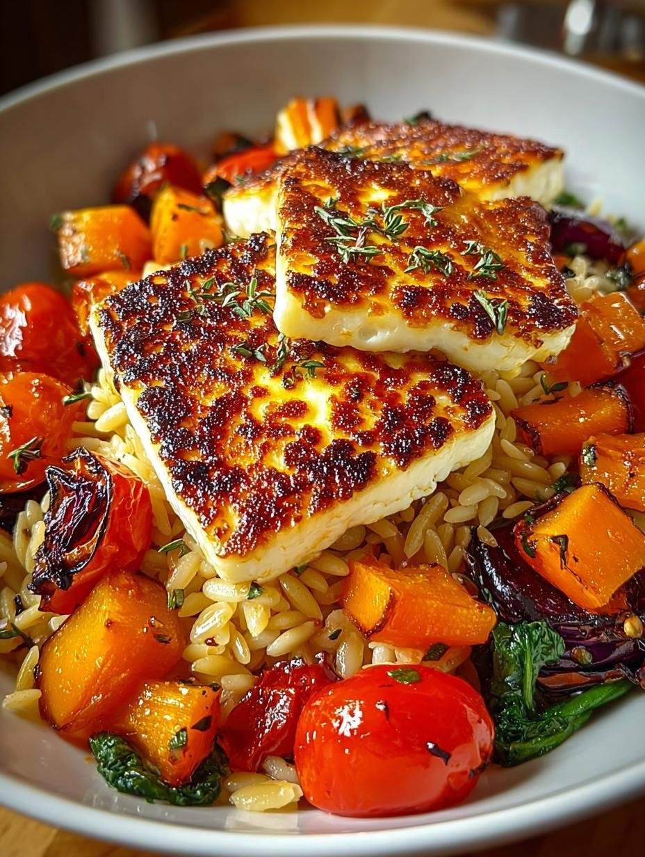 Herbstlicher Halloumi Orzo Auflauf