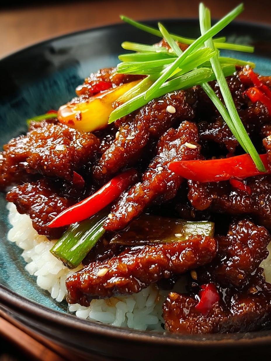 Schandalig Lekker Knuspriges Chili Rindfleisch: 1 Geheim - Knuspriges Chili Rindfleisch in een kom met verse kruiden