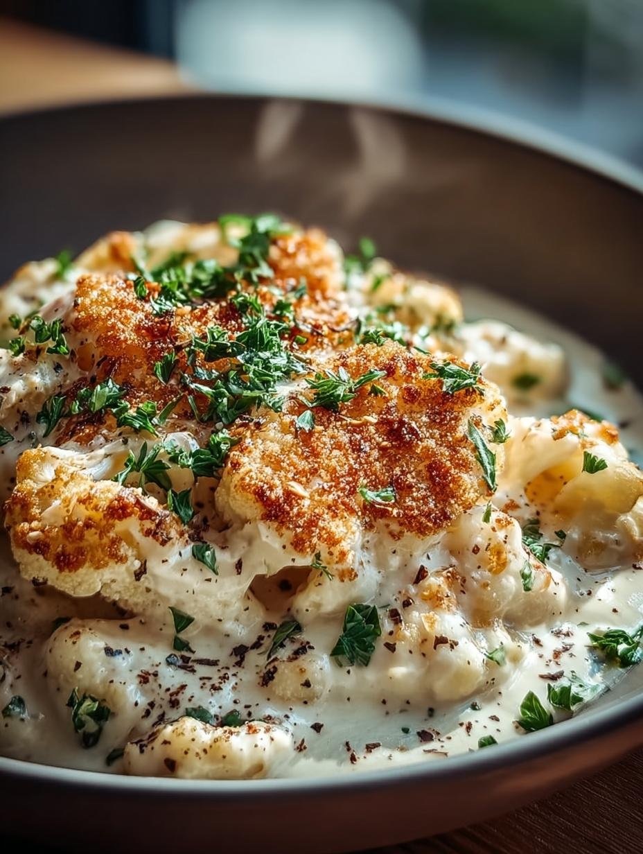 Onweerstaanbaar lekkere Vegane Bloemkool Alfredo met romige saus en verse peterselie