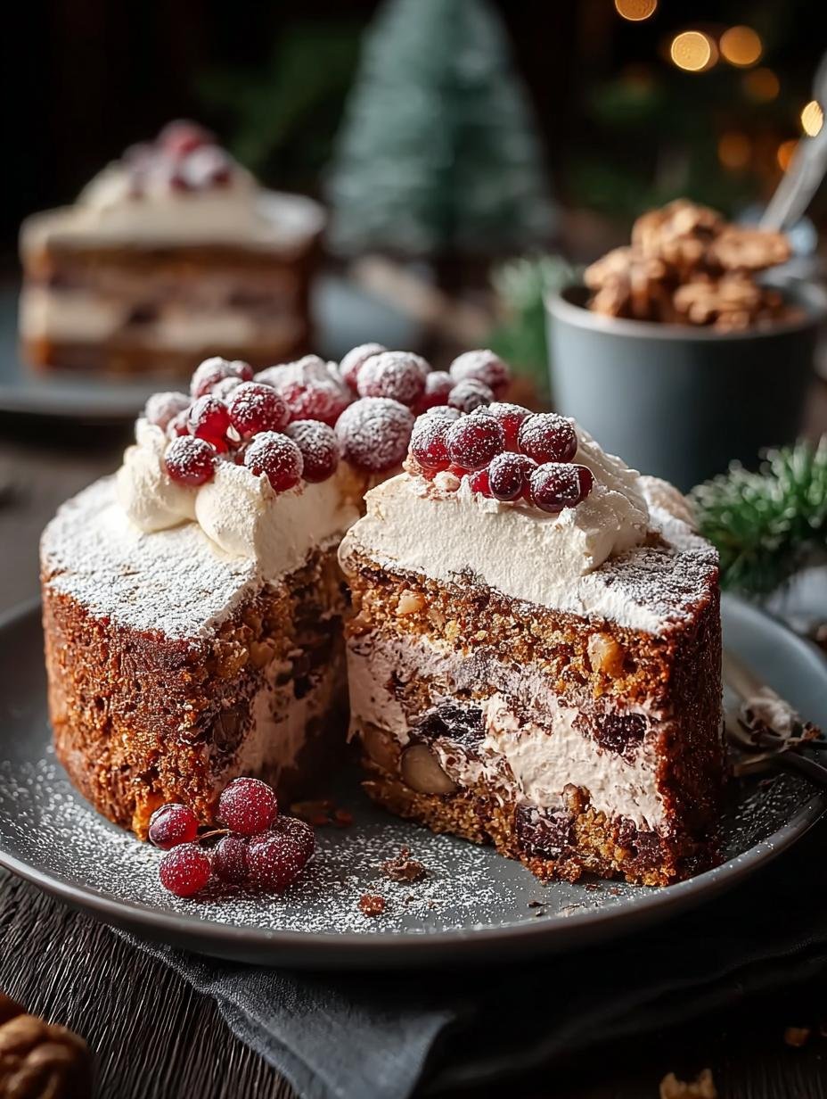Heerlijke Weihnachtstorte Ohne Industriezucker Ein, perfect gebakken en klaar om te serveren, met een lichte poedersuiker topping